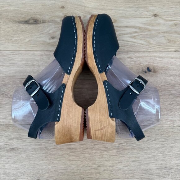 MIA Sofia Leather Wooden Block Heel Clog Shoe Size EU 39/US 8.5-9 Black Swedish - Picture 6 of 14